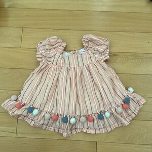Tommy Bahama Toddler Girl pink, blue, and white Pom Pom Dress/top